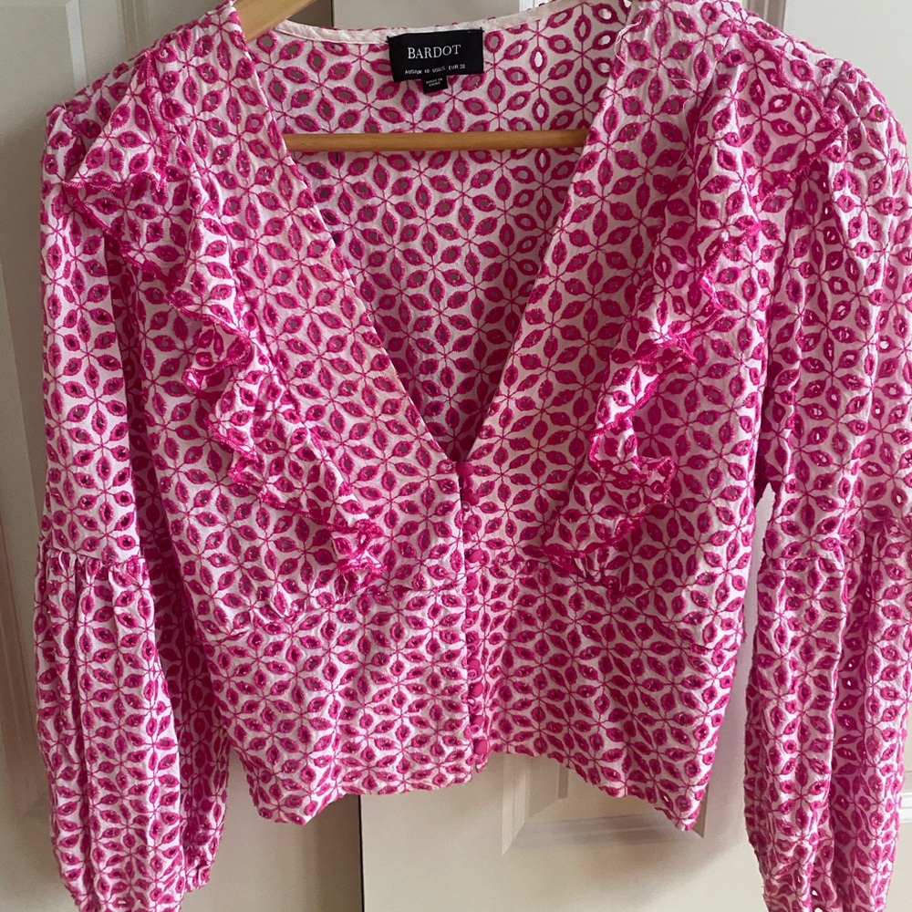 Bardot pink eyelet top